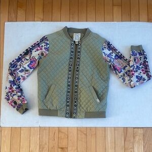Billabong Kids Long sleeved zip up Quilted Moss Green/Floral Jacket Size Medium